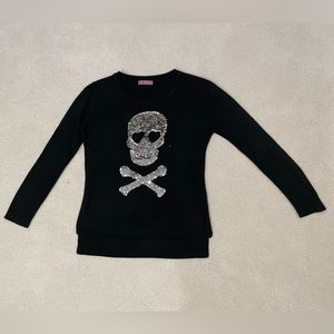 Black Sweater with Silver Sequin Skull